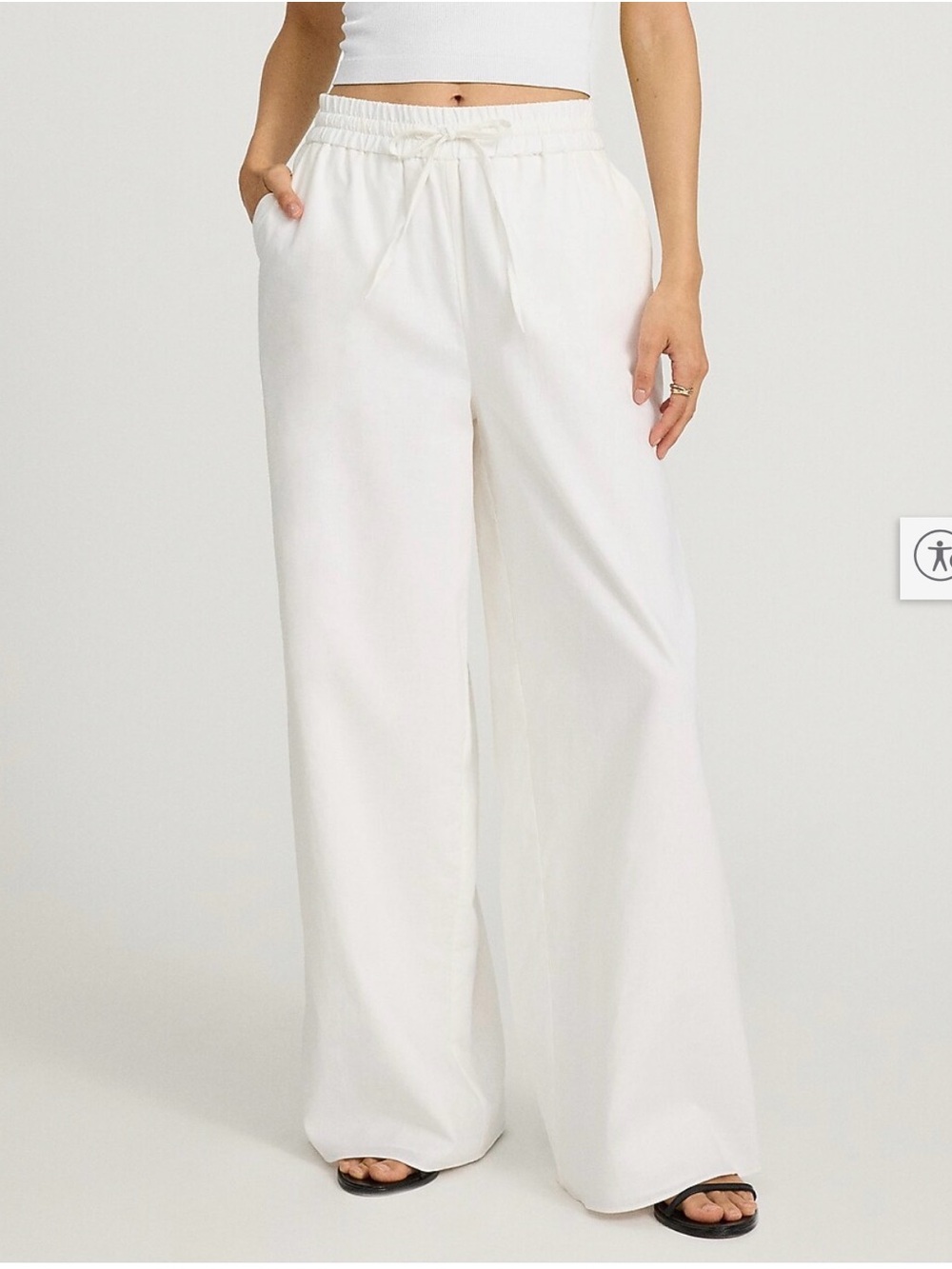 Express Women's Off-White Wide Leg Linen-Blend Pants